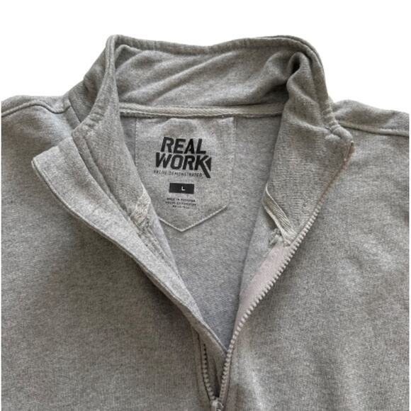 Real Work Mens Sweatshirt Jacket Gray 1/4 Zip Front Pullover Jacket Large NEW - Picture 8 of 14